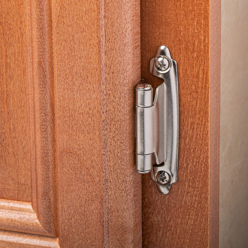 DecoBasics 3/8" Inset Cabinet Hinges Brushed Nickel (10 Pair -20 Pcs) Offset Self Closing Cabinet Hinges for Kitchen Cabinets Satin Nickel w/Silicon Bumpers & Upgraded Screws - Image 5